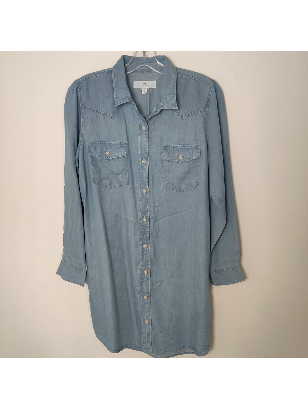 Thread & Supply Tencel Lyocell Light Wash Denim Western Shirt Dress Small